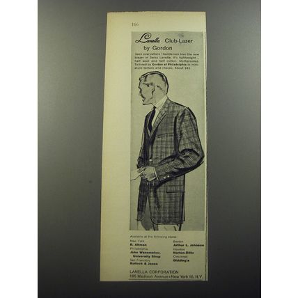1956 Lanella Fabric featuring Gordon of Philadelphia Blazer Advertisement