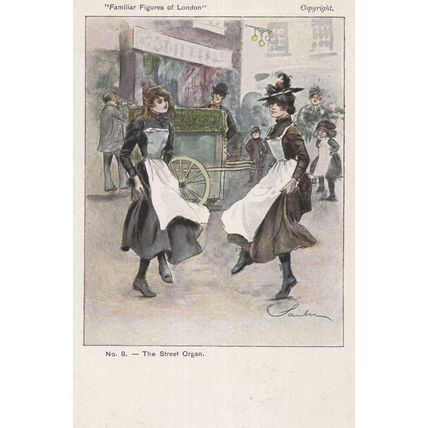 Familiar Faces Of London The Street Organ Dancing Old Postcard