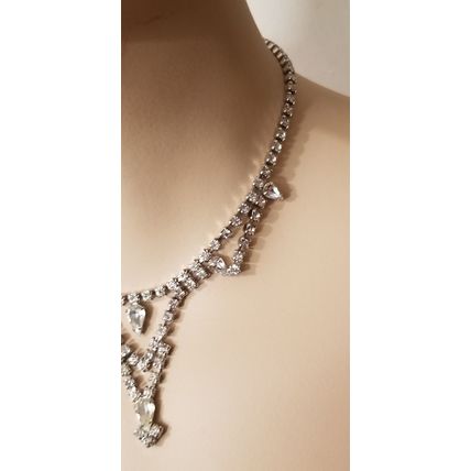 Vintage Silver Tone Prom/Formal Rhinestone Choker Necklace