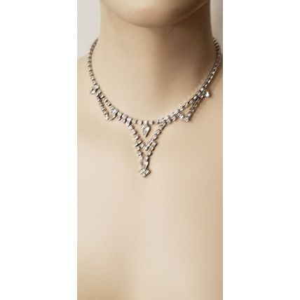 Vintage Silver Tone Prom/Formal Rhinestone Choker Necklace