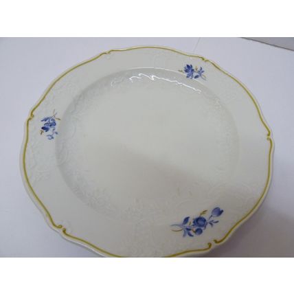 Antique Marked Meissen Scalloped Plate #3705 Blue Flowers & Gold Border, D 7"