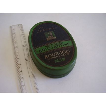 Vintage Tin Bourjois Lavender Brilliantine Green Oval Metal Container