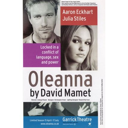 Oleanna David Mamet Aaron Eckhart Julia Stiles Garrick Theatre London Postcard