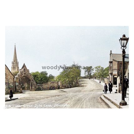 ptc8887 - Yorks' - Early view of Green Dyke Lane & Church, Doncaster - print 6x4