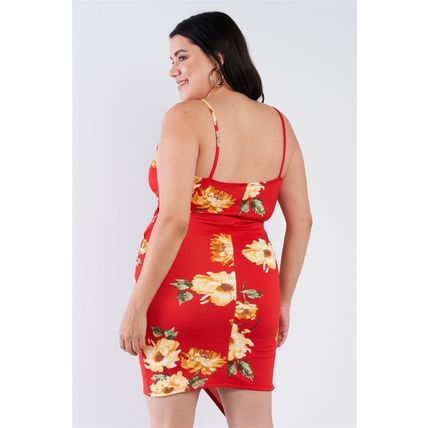 Plus Size Floral Print V-neck Cinched Size Chic Mini Dress