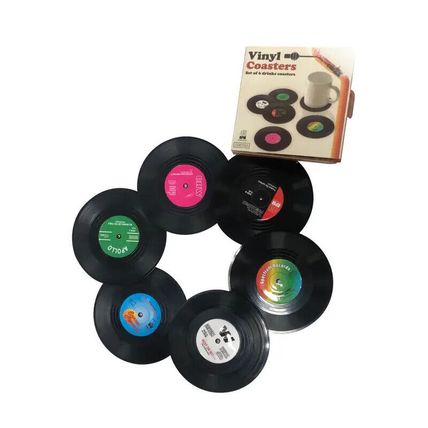 6 Vinyl Record Style Beer/Place Mats/Coasters Retro Boxed NEW *UK Seller*
