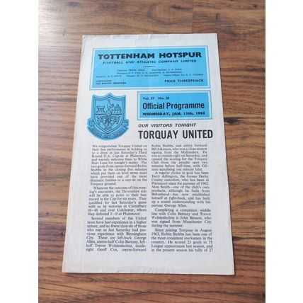 1965 FA Cup 3rd Round Replay - Tottenham / Spurs vs Torquay Utd ** FREE P&P **