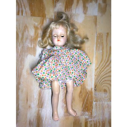 Vintage Ideal Doll P90 Creepy Girl Floral Dress Eyes Open /Close- Halloween Doll