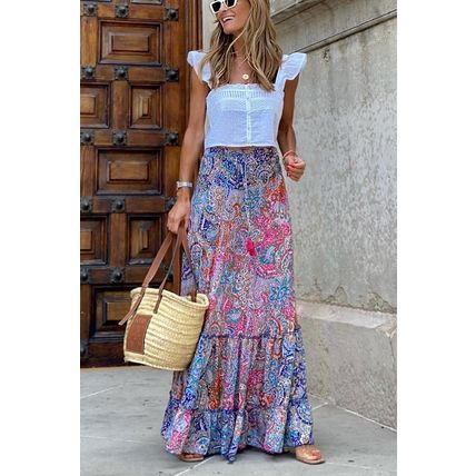 Fashionable Summer, Women's Printed, Long Skirt, Ruffled