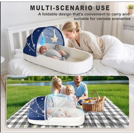 Portable Newborn Nest Lounger-Travel Bassinet, w/ Canopy - Indoor-Outdoor Use