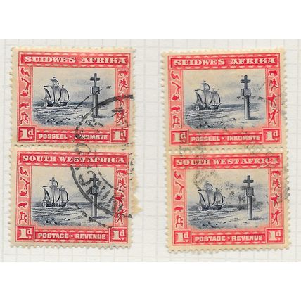 AFRICA SOUTH WEST 1931 1d CAPE CROSS SG75 VERTICAL PAIR x2 SHADES USED SWA