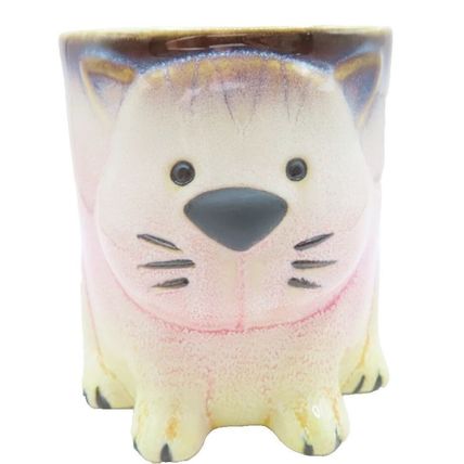 Cat Mug Pink Cream & Grey Ceramic 9.5 CM Microwave & Dishwasher Safe Feline Gift
