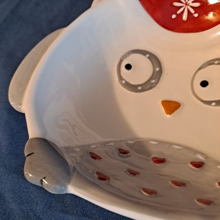 3 Christmas Nauvoo House OWL BOWLS & SALT PEPPER Shaker Set Cereal Dishes Cerami