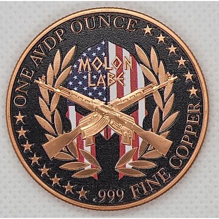 1 Oz Copper Collectible Reverse Proof Colorized Molon Labe