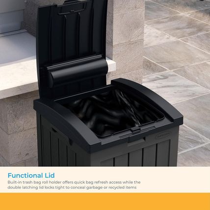Suncast Trash Hideaway 39 Gallon Outdoor Trash Can Patio or Deck Waste Bin with