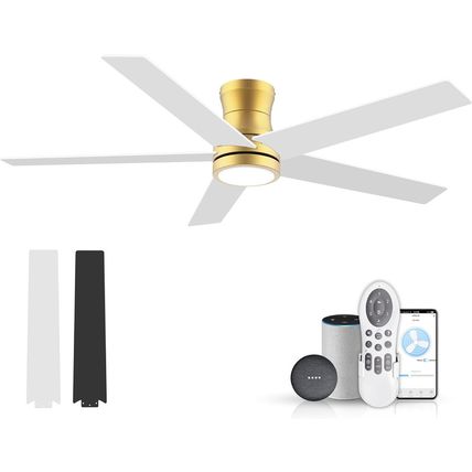 52" Smart Low Profile Ceiling Fans with Lights Remote,Outdoor Indoor Flush Mount