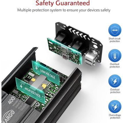 400W Power Inverter DC 12V to 110V AC Car Charger Converter with 4.8A Dual USB P