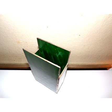 VINTAGE RECTANGULAR GREEN ACRYLIC GLASS PENCIL HOLDER WITH METAL FRAME