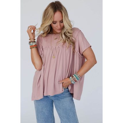 Light Pink Ruffled Trim Loose Babydoll Tee