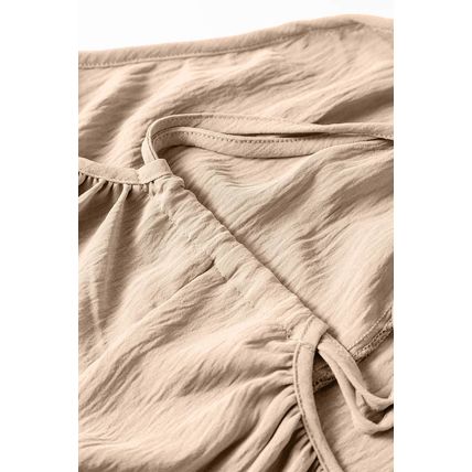 Apricot Spaghetti Straps Waist Tie Wide Leg Jumpsuit with Pockets