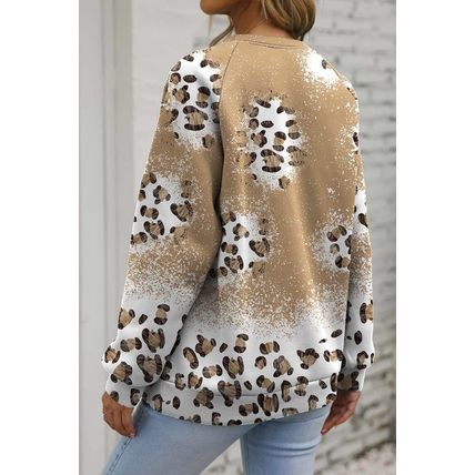 Brown Cheetah Print Round Neck Raglan Sleeve Sweatshirt