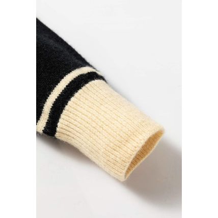 Black Colorblock Stripe Collared V Neck Sweater