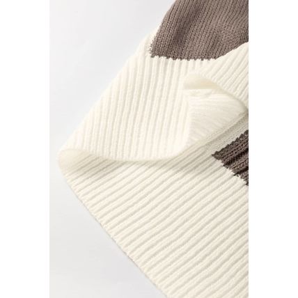 Khaki Checkered Color Block Crew Neck Short Sleeve Sweater