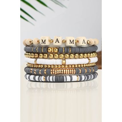 Gray MAMA Beaded Multi Layered Bracelet