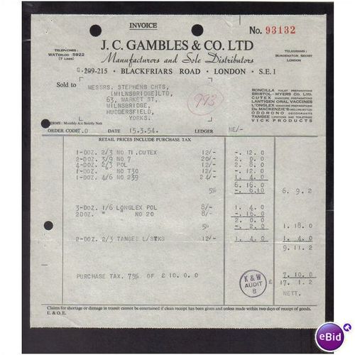J C GAMBLES & CO LTD,BLACKFRIARS ,LONDON, SE1, 15/3/54
