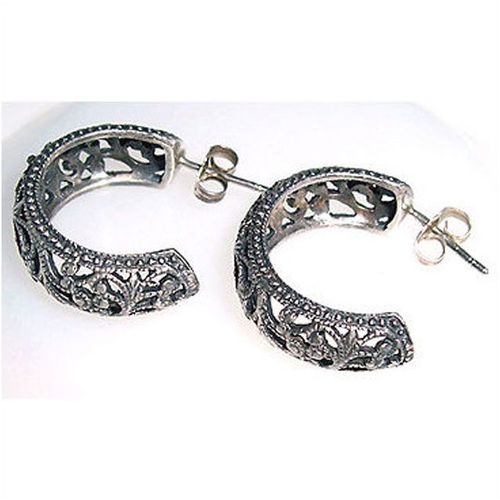 Earrings #013 marcasite sterling silver 925 hoops 15.87 mm costume jewelry