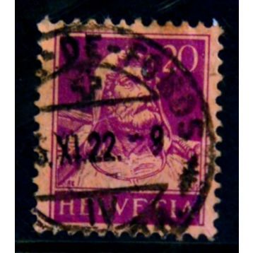 SWITZERLAND 1914 SG 287 20c PURPLE ON BUFF WILLIAM TELL FINE USED #