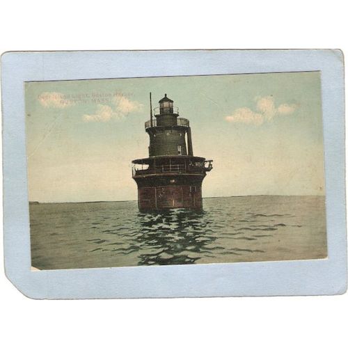 MA Boston Harbor Lighthouse Postcard Deer Island Light lighthouse_box1~436