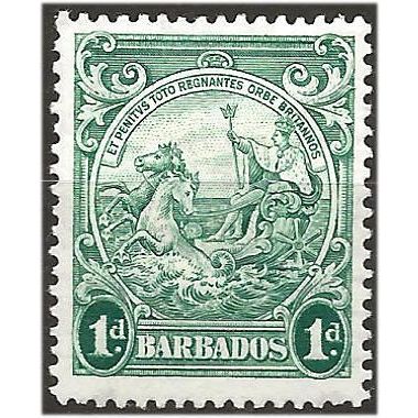 Barbados 1942 SG249b 1d Blue-Green Mounted Mint . .. .