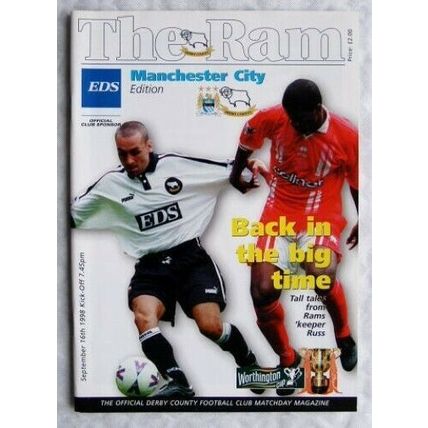 1998 programme Derby County v. Manchester City, Russell Hoult poster