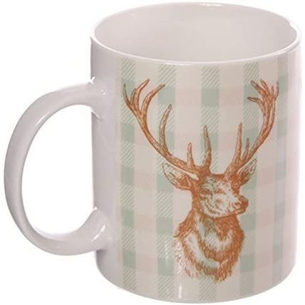 Stag Mug Bone China Ceramic with Tartan Background 9.5 CM