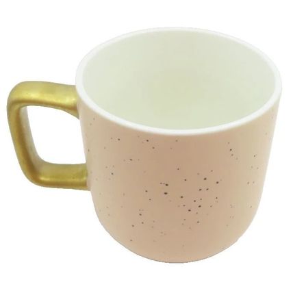 Pink Mug Ceramic 9 CM with Black Dots & Antique Gold Handle Tableware Gift Home