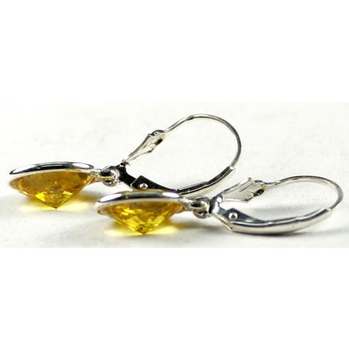 Golden Yellow CZ, 925 Sterling Silver Leverback Earrings, SE101