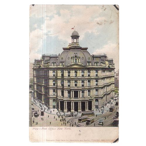 POST OFFICE, NEW YORK, USA used vintage postcard c.1910?