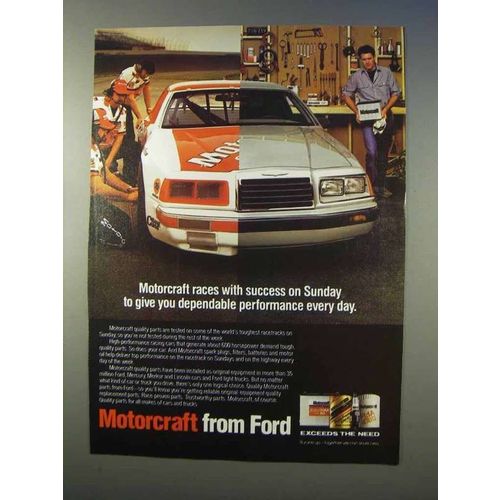 1986 Ford Motorcraft Auto Parts Ad - Races on Sunday