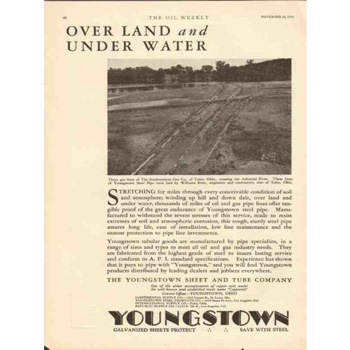 YOUNGSTOWN SHEET TUBE COMPANY 1930 over land under water vintage ad