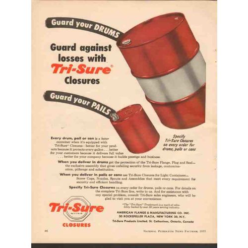 AMERICAN FLANGE MFG COMPANY 1955 guard drums pails closures vintage ad