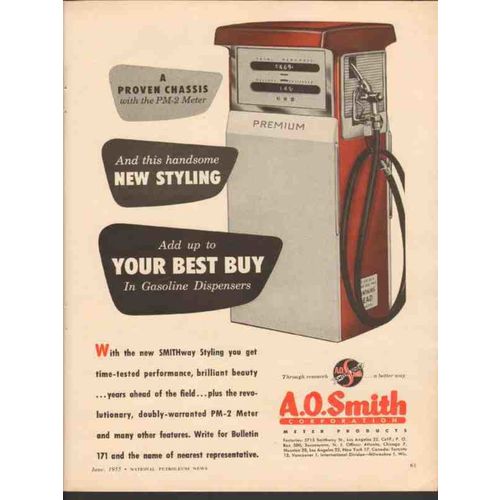 A O SMITH CORP 1955 SMITHway PM2 meter gasoline dispenser vintage ad