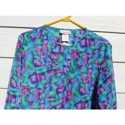 Cherokee Scrub Top XS 42 Chest NWT Stain Glass Blue Green Pink Medical Vet