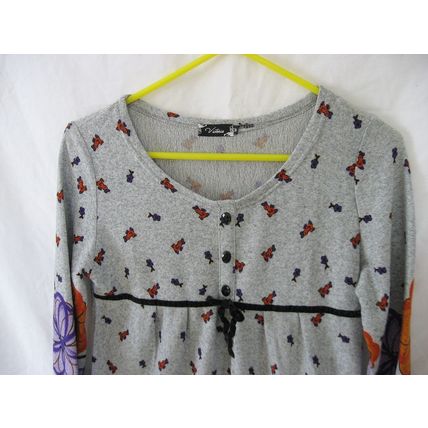 Womens Victoria Knit Top Medium 33 Chest Gray Print Floral Soft Jersey Empire