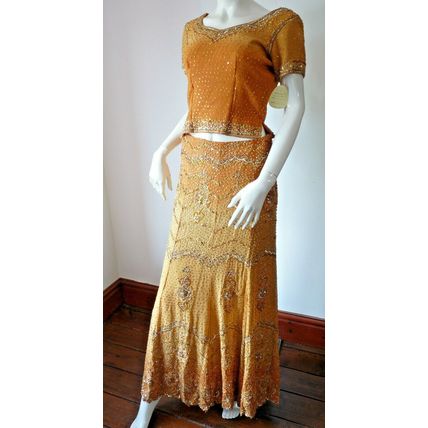 INDIAN WEDDING BRIDAL ORANGE & MUSTARD LEHENGA CHOLI (M) UK 10 £650 BNWT