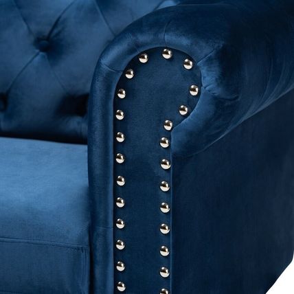 Velvet Chesterfield Trans Sofa Button Tuft Silver NailHead Spindle Leg Gray Blue