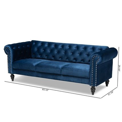 Velvet Chesterfield Trans Sofa Button Tuft Silver NailHead Spindle Leg Gray Blue