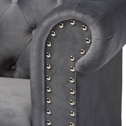 Velvet Chesterfield Trans Sofa Button Tuft Silver NailHead Spindle Leg Gray Blue