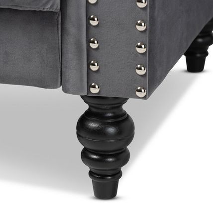 Velvet Chesterfield Trans Sofa Button Tuft Silver NailHead Spindle Leg Gray Blue
