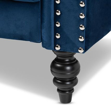 Velvet Chesterfield Trans Sofa Button Tuft Silver NailHead Spindle Leg Gray Blue